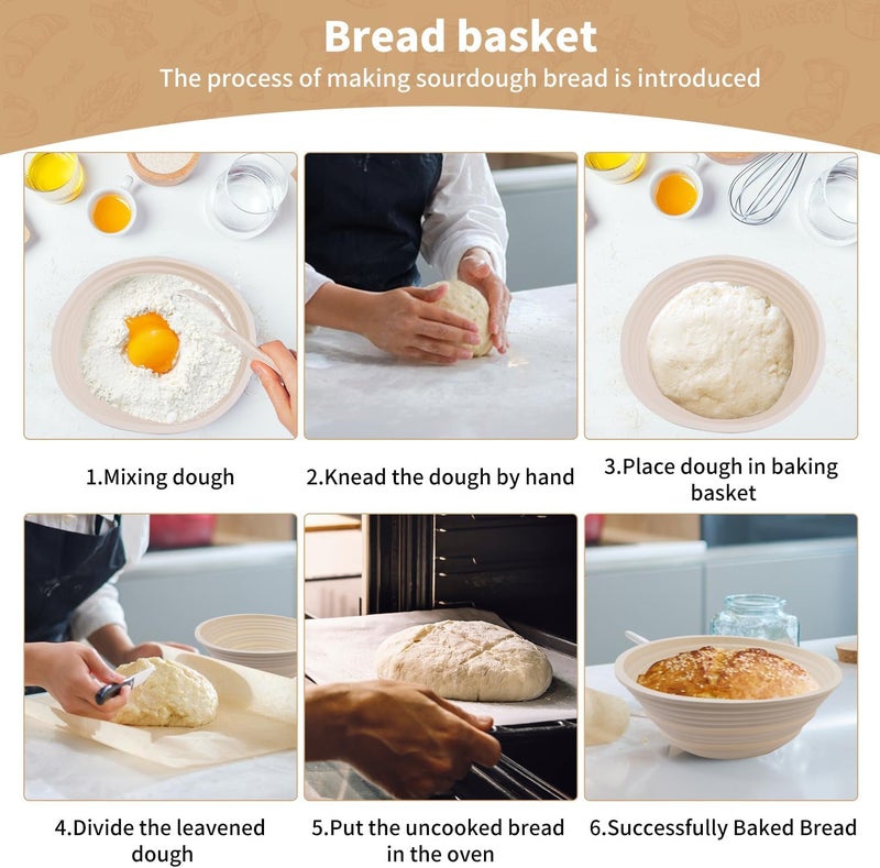 CHAMEX 2Pcs Silicone Banneton Bread Proofing Baskets, 10" Oval & 9" Round Foldable Non-Stick Dough Proofing Bowl Containers-BPA Free, Optimum Sourdough Bread Baking Supplies(Beige) - Image 2
